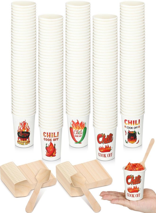 RimCereal 400 Pcs Chili Cook off Party Decorations Include 200 Disposable Sample Tasting Paper Cups and 200 Wooden Spoons for Chili Cook off Party Supplies(5 oz) - Image 1